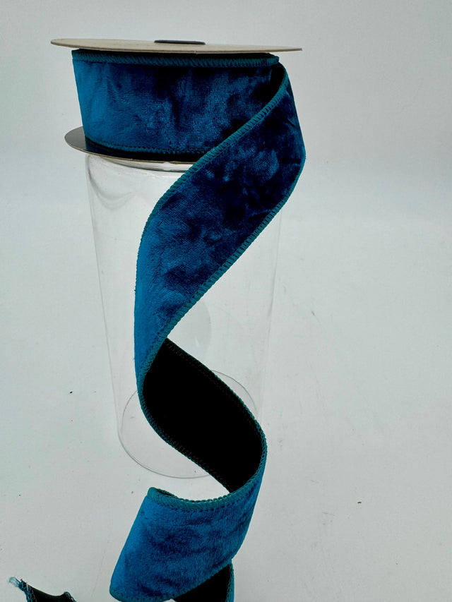 1.5" Teal Blue Crushed Velvet Ribbon- 10 Yards