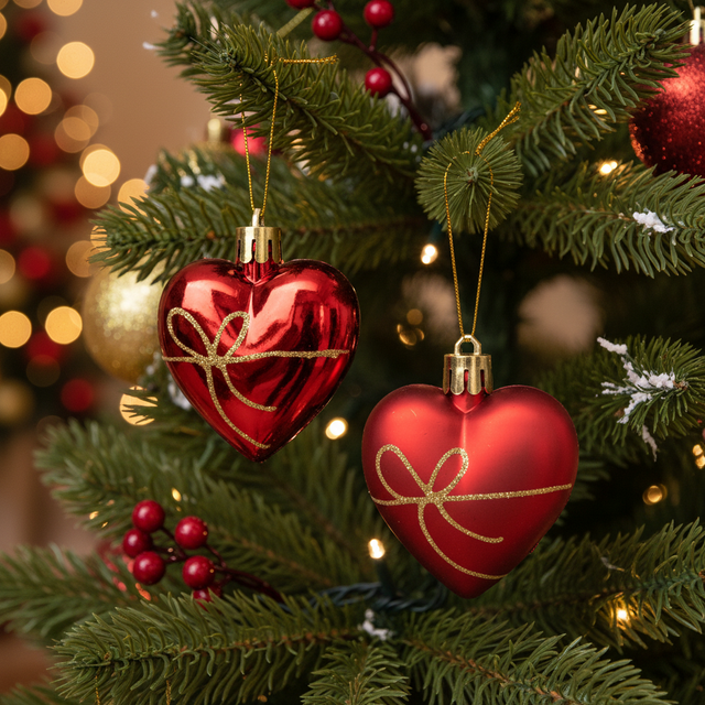 2.25" Double Red Heart Ornaments | Set of 2