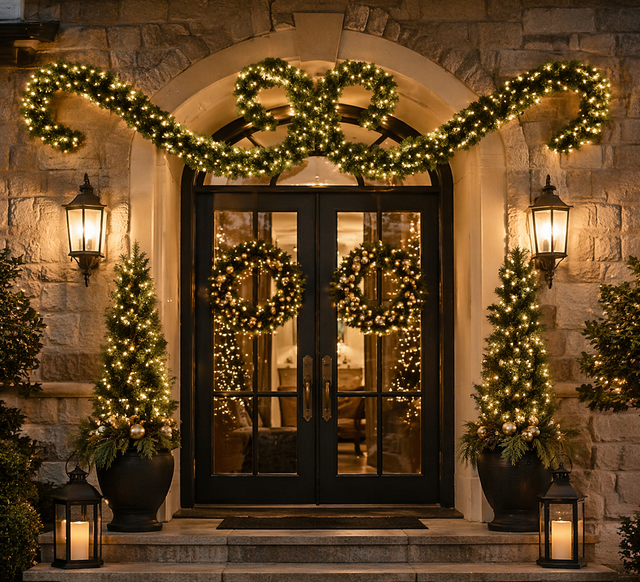 9' Teton Double "S" Festoon Artificial Christmas Garland | Warm White Wide Angle LED Lights