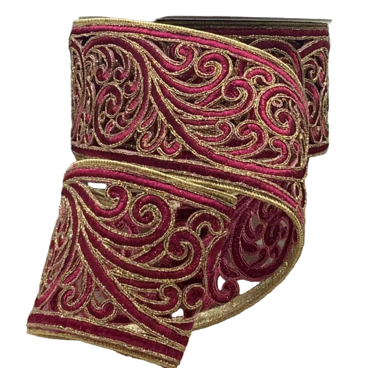 3.5" x 10 Yards Hot Pink Metallic Scroll Garland Ribbon