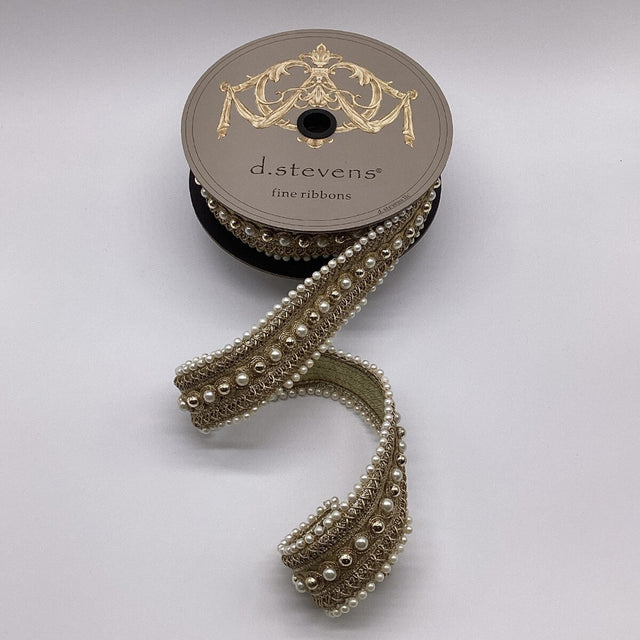 1.75" x 5yds Gold Metallic Jewel Pearl Poiret Trim
