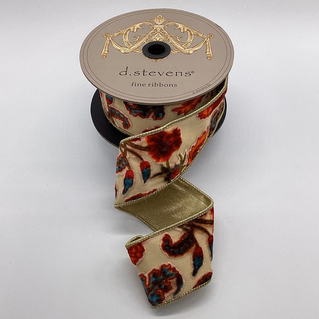 2.5 inch x 10 yards Burnt Out Velvet Highgrove Floral Ribbon