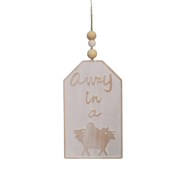 8" Wooden Whitewash | "Away in a Manger" | Tag Ornament