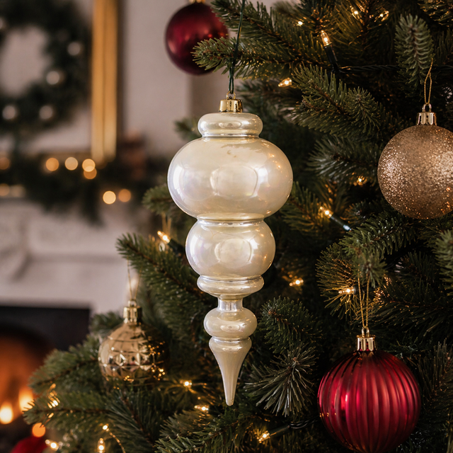 14" Shiny Finial Ornament, Champagne, Burgundy, Red, Midnight Blue, or Green