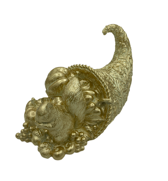16" Resin Cornucopia with Fruit and Squirrel