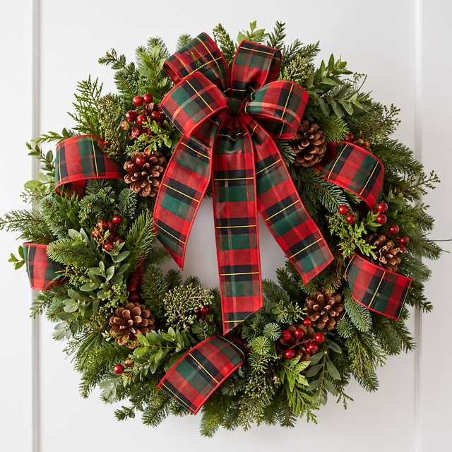 2.5" x 10yd Red Green Black Plaid Ribbon