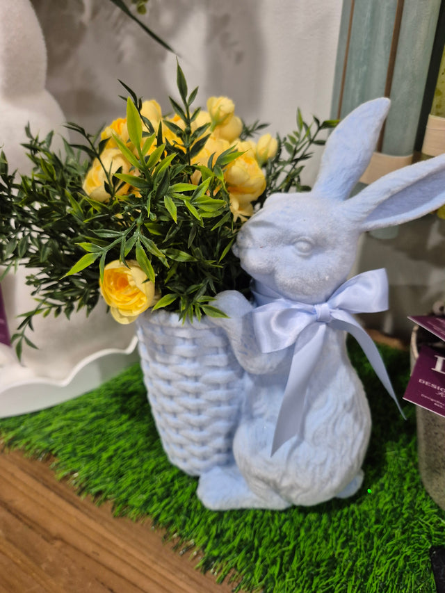 12" Resin Flocked Bunny w/Basket Periwinkle | Pink (Sold Individually)