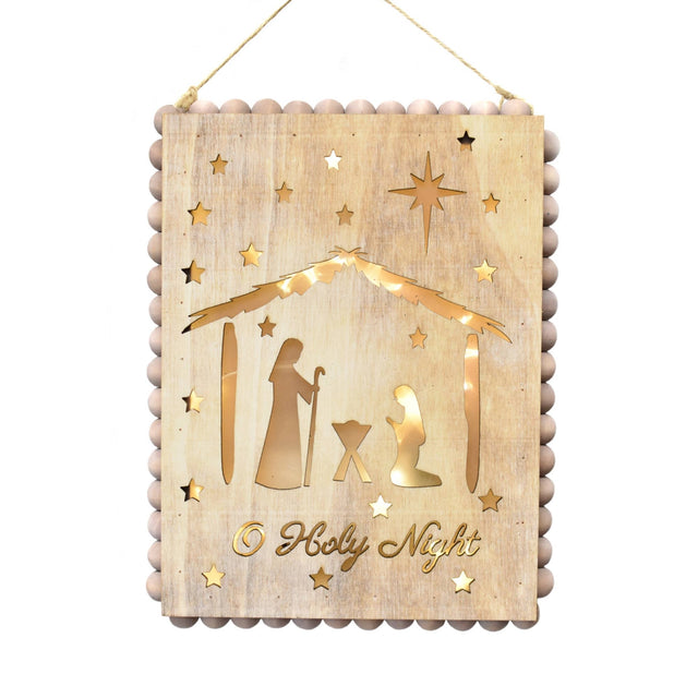 8.5" Wooden O Holy Night Lightup/Battery Operated Ornament/Wall D