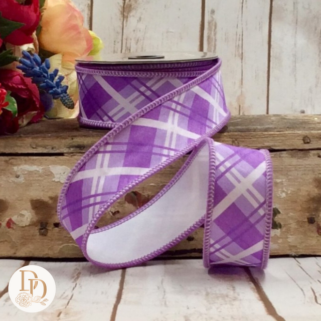 1.5" Lavender Dupioni Diagonal Plaid Ribbon- 10 Yards