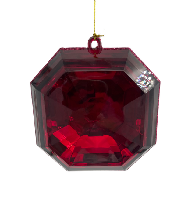 6" Burgundy Square Jewel Glitter Ornament
