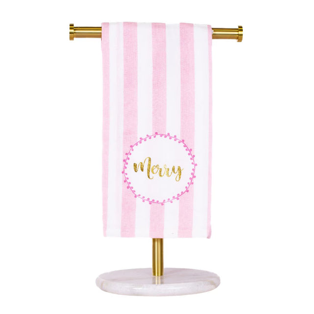 20"x28" MERRY Script Hand Towel | Pink, White, & Gold