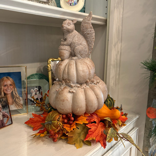 14" Resin Squirrel on Pumpkin Stack