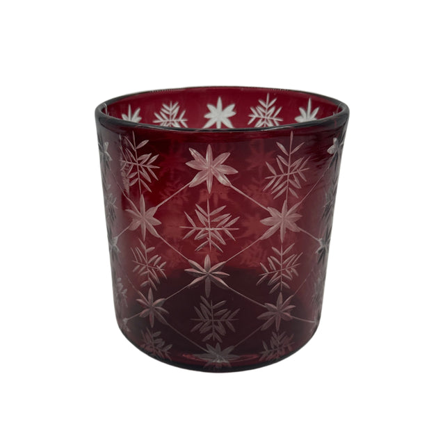 6" Cranberry Etched Glass Hurricane Vase