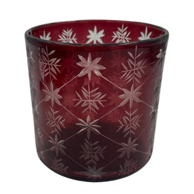 6" Cranberry Etched Glass Hurricane Vase