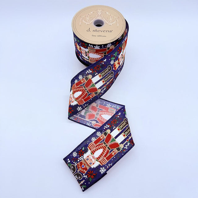 2.5" x 10 Yards Navy Blue Nutcracker Linen Ribbon