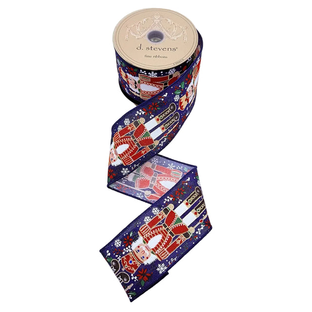 2.5" x 10 Yards Navy Blue Nutcracker Linen Ribbon