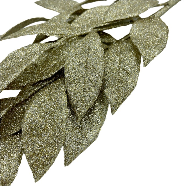 22" Champagne Glitter Bay Leaf Spray