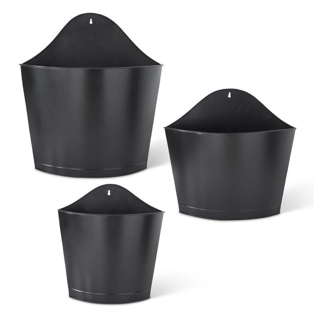 Set of 3 Oversized Black Galvanized Tin Wall Pockets