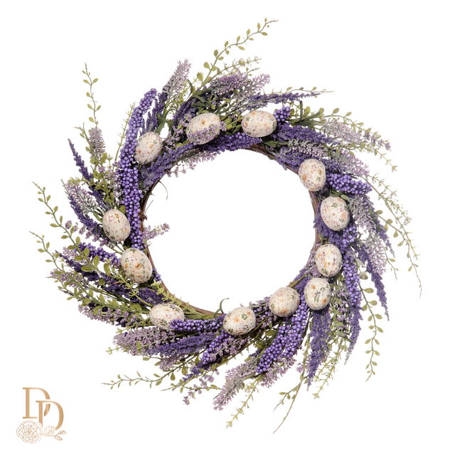 24" Deco Egg and Heather Spring Wreath
