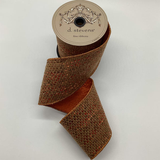 4 inch x 5 yards Shrewsbury Tweed Ribbon - Burgundy, Orange & Brown