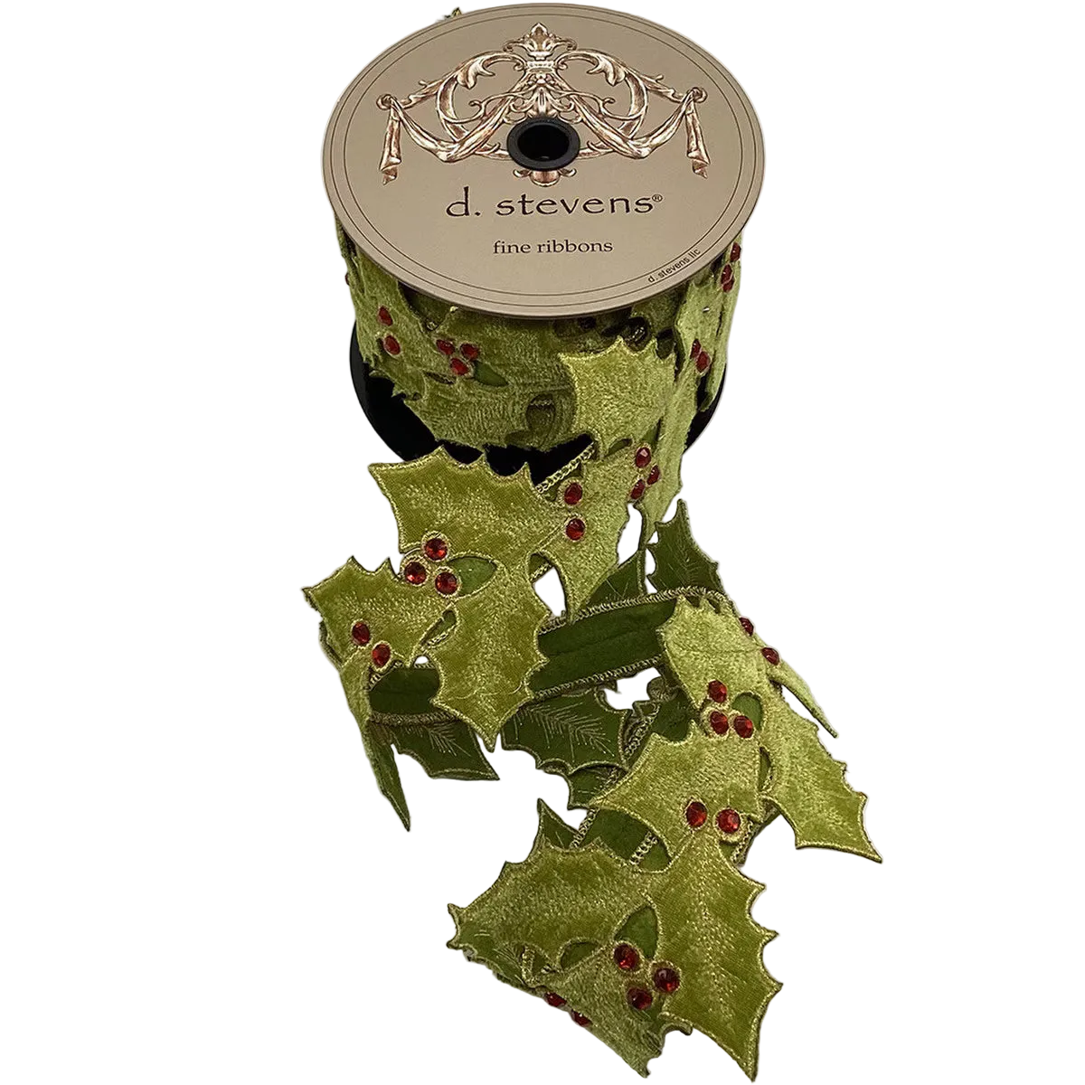 4" x 5 Yards Green/Red Holly Jewel Berries Satin Cutout Ribbon