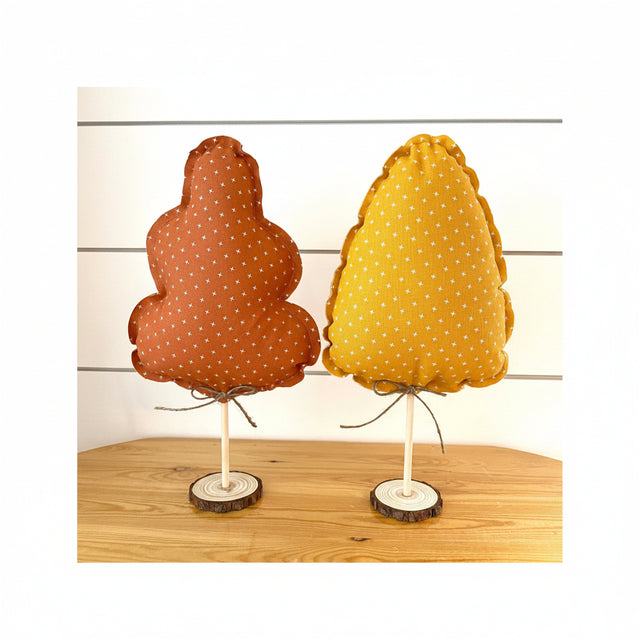 12.5" Autumn Fall Harvest Tree Set of 2 | Leafy & Cone Shapes