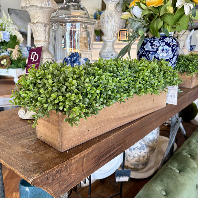 26" Spring Boxwood Rectangular Centerpiece in Wood