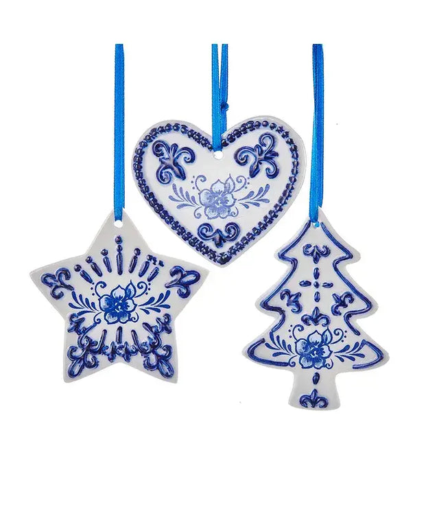 3" Delft Blue Ornament | Heart, Tree, or Star
