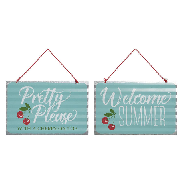 11.8" Tin Retro Cherries Sign Set of 2