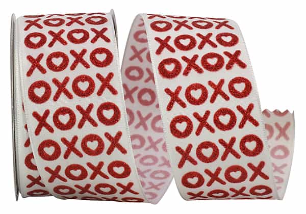 1.5" XO Fun Glitter Wired Edge Ribbon l 10 Yards