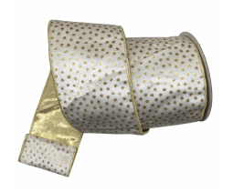 4" x 10YD White Gold Velvet Dots Ribbon