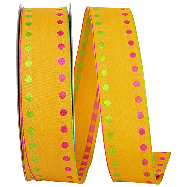 1.5"X50YDS Orange Dots Delight Europa Value Wired Edge Ribbon