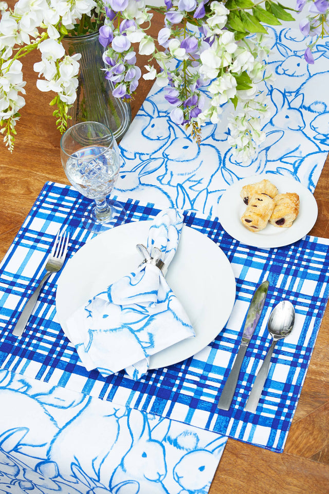 18" x 18" Easter Bunny & Blue Plaid Napkin