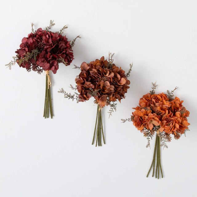 12.5" Hydrangea Bouquet | Burgundy, Brown, and Orange