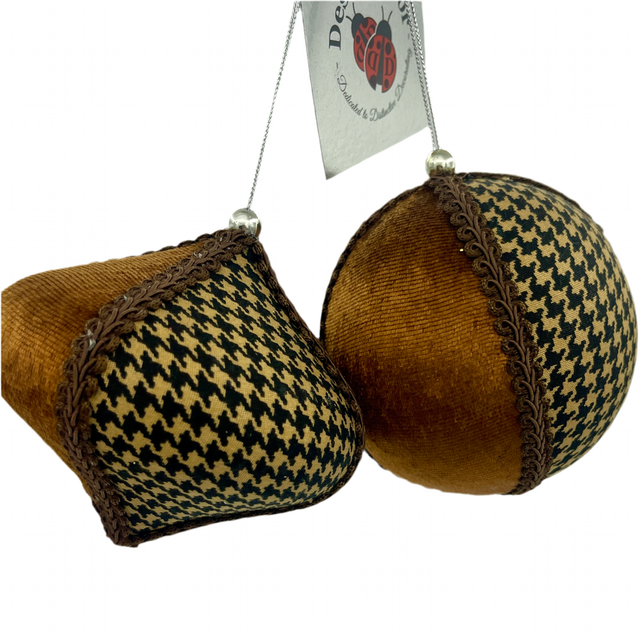 Houndstooth Ball and Onion Ornaments, Set of 2 in Brown or Black