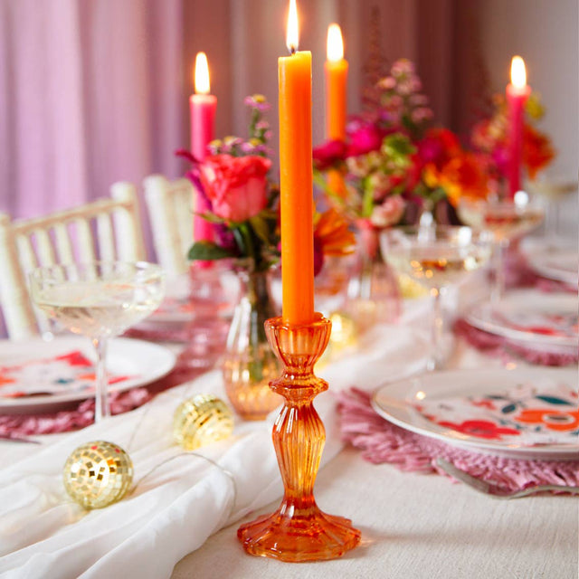 6.3" Orange Glass Candlestick Holder