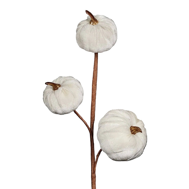 15" Cream Velvet Mini Pumpkin Pick