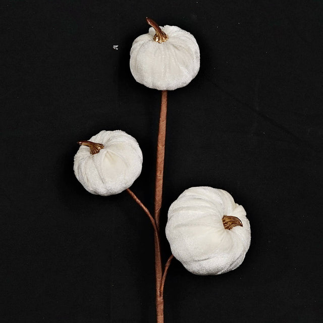 15" Cream Velvet Mini Pumpkin Pick for Fall & Thanksgiving Decor