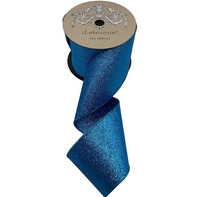 4 inch x 10 yards Blue Glitter Double-Sided Non-Shedding Ribbon