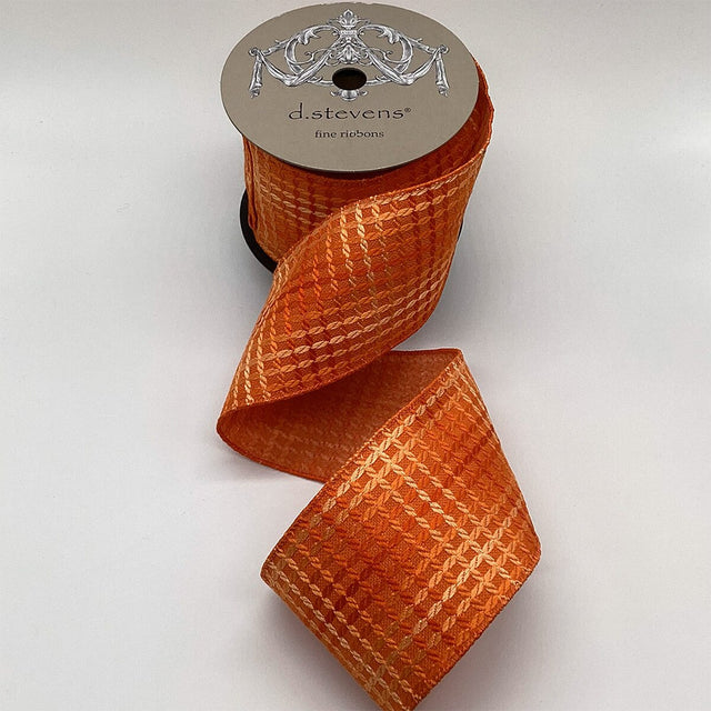 4" x 10yds Orange Linen Crisscross Pattern Ribbon