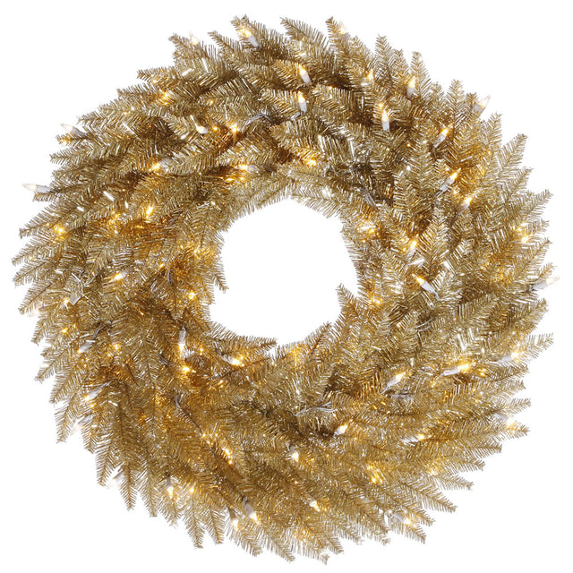 36" Champagne Fir Artificial Christmas Wreath, Clear Dura-lit Incandescent Mini Lights