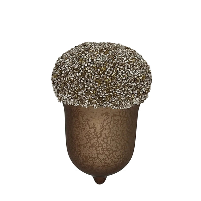 4.625" Brown Glass Acorn Ornament with Beaded Top