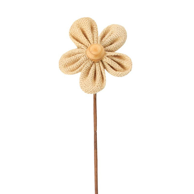 7" Natural Burlap Daisy Pick