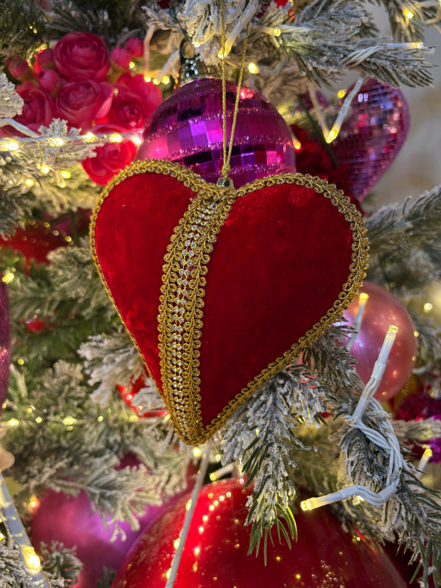 5" Red & Gold Velvet Heart Ornament