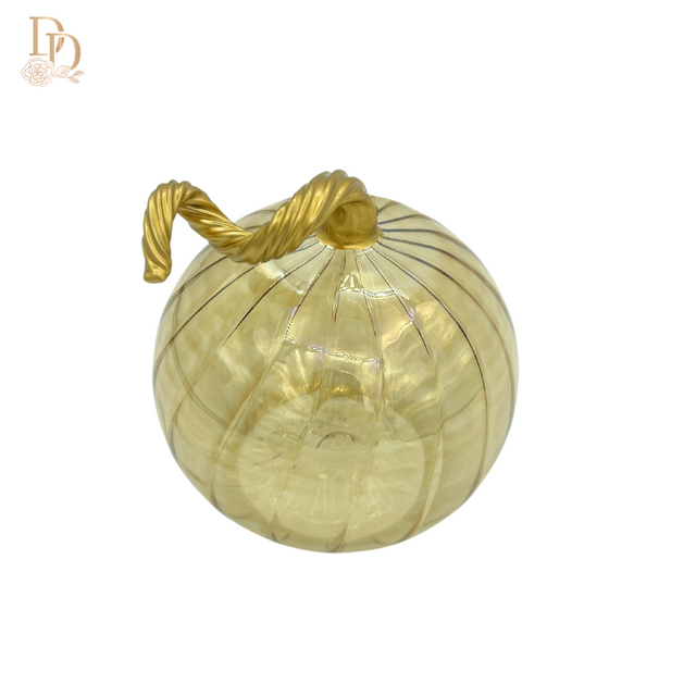 2.8" Iridescent Amber Blown Glass Tabletop Pumpkin