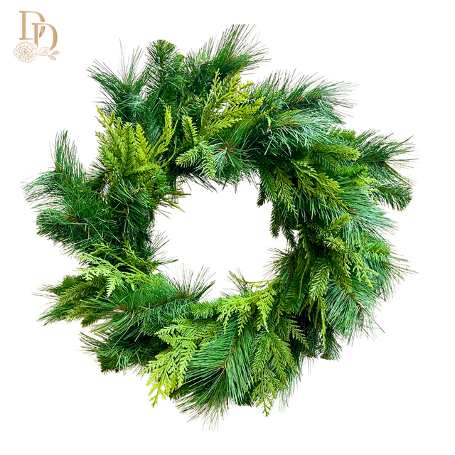 24" Wreath | Natural Touch Evergreen Bristle Pine with UV Treatment