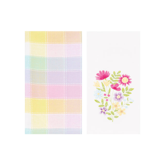 Easter Hana Color Block Plaid Kitchen Towel Set 2