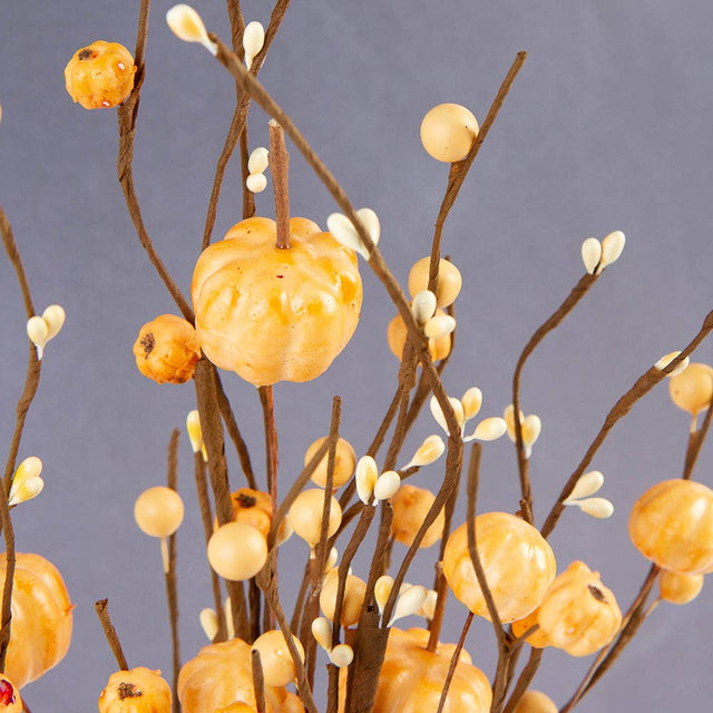 17" Fall Faux Pumpkin and Mixed Berry Stem | Orange or Off-White