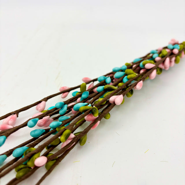 12" Pastel Pip Berry Spray | Pink/Blue/Green