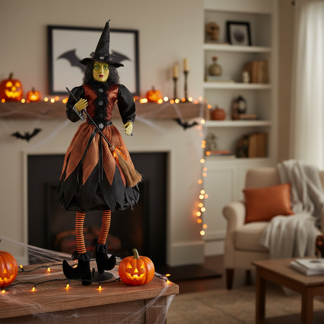 56" Sitting Tabitha Witch with Hat & Orange Dress